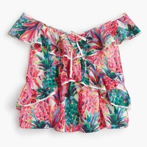 J. CREW Hawaiian Tropical Ruffle Flutter Sleeve Cruise Summer Top Blouse Size 00